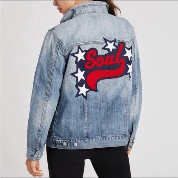 NWT- Rails x Soul cycle Medium Vintage Denim Jacket W/ Soul Patch- Size Large - Picture 1 of 15